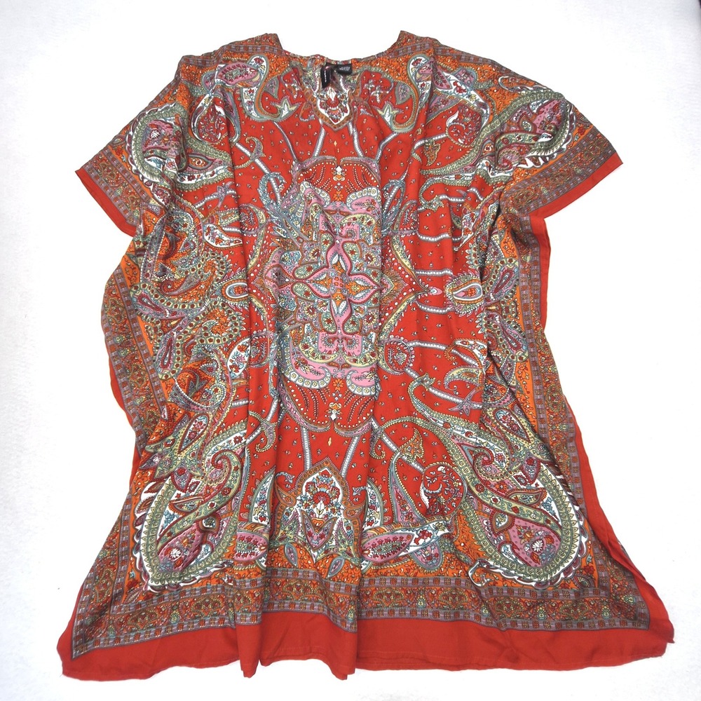 Tease Kaftan Top Womens Large XL Red Paisley Boho Oversized Beach Coverup‎ Tunic